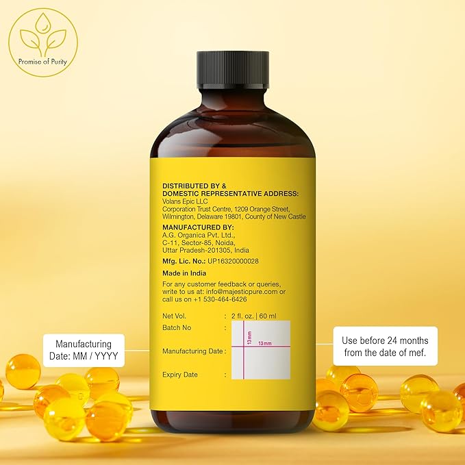 Majestic Pure Vitamin E Oil - 100% Pure & Natural, 70,000 IU | Premium Grade, Cold-Pressed and Tocopherol to Repair Dry, Damaged Skin | Moisturizing Skin, Hair and Scalp 2 Fl Oz-FemmiqueWomen