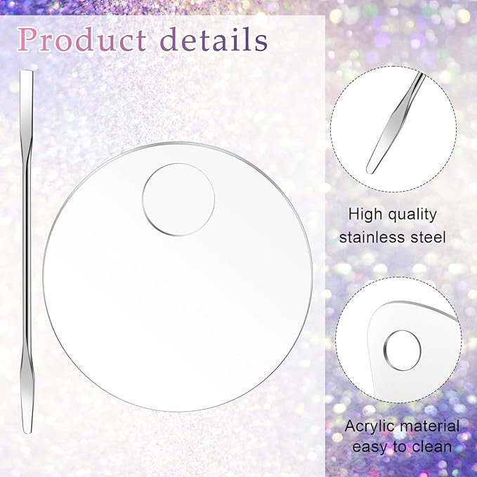 2 Pcs Makeup Palette Tray Clear Makeup Mixing Tray Cosmetic Palette Acrylic with 2 Pcs Spatula Tool Foundation Mixing Palette Cosmetic Palette for Mixing for Nail Art Foundation Shadow-FemmiqueWomen