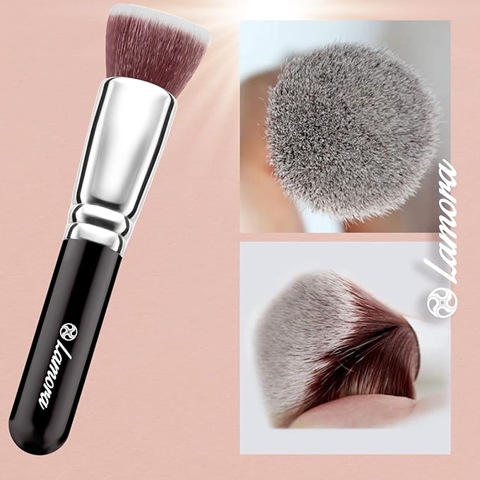 LAMORA Foundation Brush for Liquid Makeup - Kabuki Face Brush for Cream, Powder, Blush, and Concealer - Flat Top Blending, Buffing, Stippling Brush-FemmiqueWomen