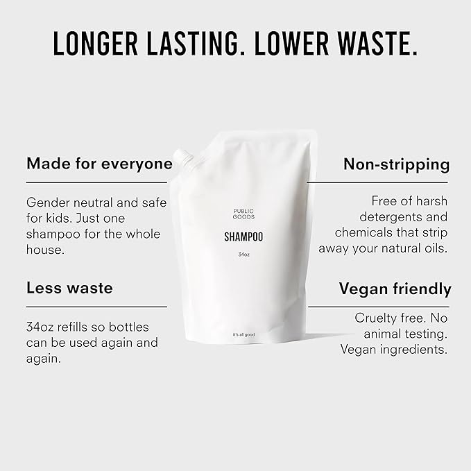 Public Goods Shampoo for Women & Men | Natural Gentle Shampoo to Cleanse & Nourish All Hair Types | Made with Organic Essential Oils | Sulfate & Paraben Free | Vegan | Made in Canada | 34 Fl Oz Refill-FemmiqueWomen