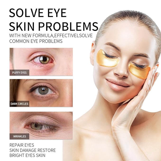 30 Pairs Under Eye Patches for Puffy Eyes, 24k Gold Under Eye Mask, Gel Crystal Collagen Eye Masks for Dark Circles and Puffiness,Travel Eye Patches for Reducing Fine Lines,Moisturizing Skin Care Set-FemmiqueWomen