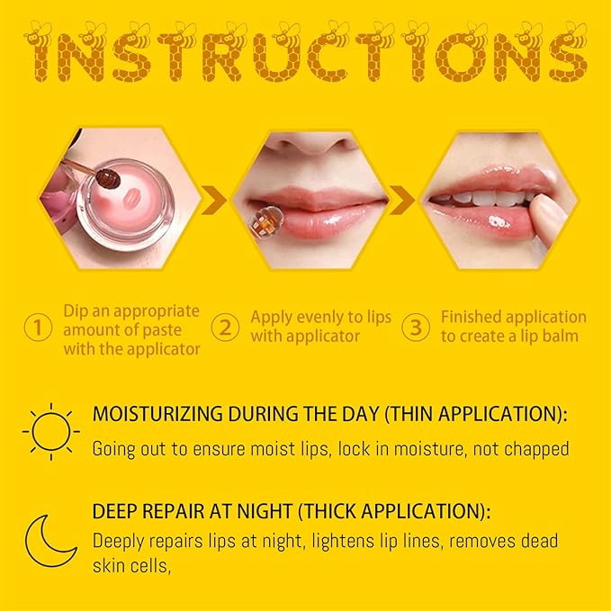 2PCS Bee Lip Balm Honey Pot, Honey Pot Lip Balm for Dry Cracked Lips, Strawberry Lip Balm Scrubs Exfoliator & Moisturizer, Hydrating Lip Balm Honey Pot with Wand, Lip Sleeping Mask (A)-FemmiqueWomen