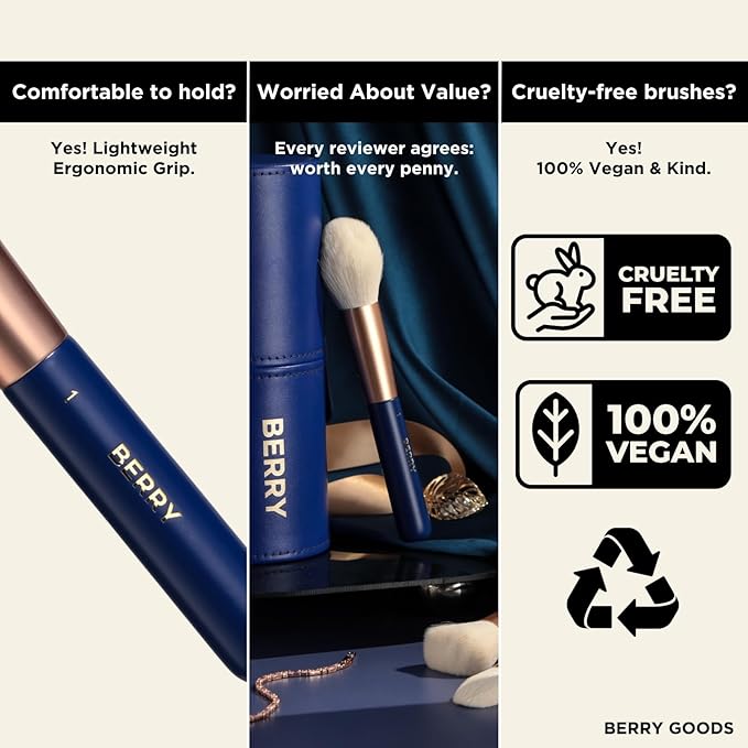 BERRY Blue Premium Makeup Brush Set – 12-Piece Professional Ultra-Soft Synthetic Brushes for Face & Eyes | Foundation, Powder, Blush, Concealer, Eyeshadow – Vegan, Cruelty-Free, Numbered, Travel Case-FemmiqueWomen