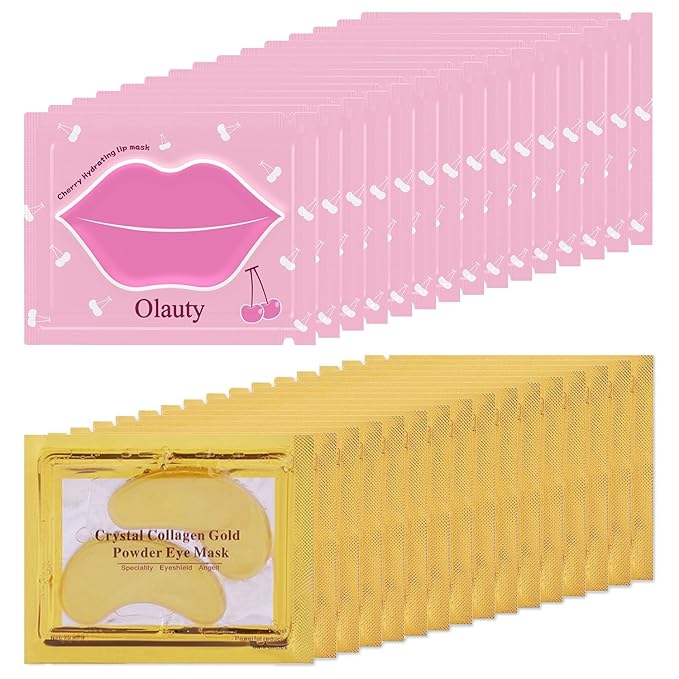 30 Pairs Lip Masks & Eye Mask, 24K Gold Gel Crystal Collagen Eye Patches for Puffy Eyes, Moisturizing Lip Mask Crystal Lip Pads, Under Eye Patches for Dark Circles, Eye Bags, Wrinkles and Fine Lines-FemmiqueWomen
