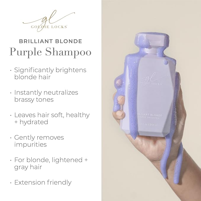 Goldie Locks Brilliant Blonde Purple Shampoo for Blonde, Lightened, Grey Hair & Extensions, Brightens, Tones, Eliminates Brass, Sulfate-Free, Nourishing, Moisturizing, Color Safe, 8.45 Fl Oz Bottle-FemmiqueWomen