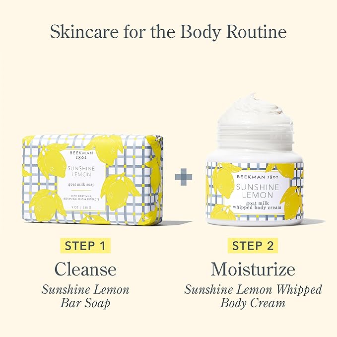 Beekman 1802 Sunshine Lemon Whipped Body Cream - Scented - 8 oz - Moisturizes, Soothes, & Softens - With Coconut Oil and Mango Seed Butter - No Irritation - Good for Sensitive Skin-FemmiqueWomen