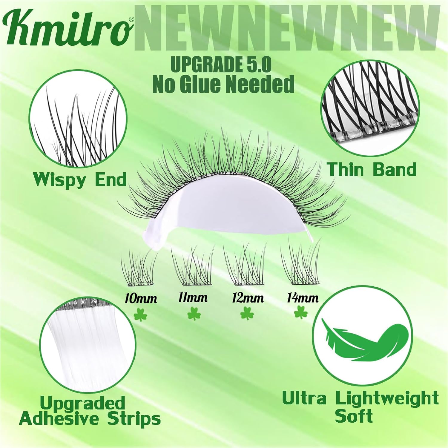 Self Adhesive Eyelashes 10-14mm Natural Self Adhesive Lash Clusters Wispy Press on Lashes No Glue Needed 120Pcs Pre Glued Lashes Clusters Reusable DIY Eyelash Extensions Kit with Tweezers, by Kmilro-FemmiqueWomen
