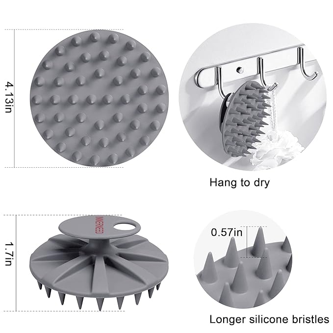 INNERNEED One-Piece Scalp Massager Shampoo Brush, Wet & Dry Scalp Care Head Scrubber Hair Washing, Soft Silicone Bristles, for Hair Growth, Dandruff Removal, Comfortable for All Hair Types (Gray)-FemmiqueWomen
