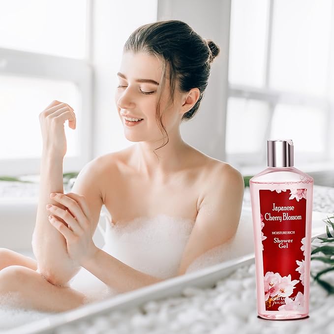 Japanese Cherry Blossom Shower Gel and Body Cream Set - Nourishing and Moisturizing Daily Skincare - 8 fl.oz / 236mL Each, Christmas Gifts for Her and Him (Japanese Cherry Blossom)-FemmiqueWomen
