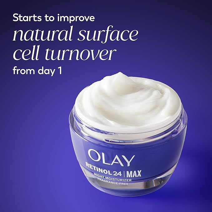 Olay Retinol Face Moisturizer, 24 MAX Anti-Aging Night Cream for Women, Fragrance-Free, Non Greasy - Anti-Wrinkle, Smooth Fine Lines, Tightening, Hydrating Skin Care - Peptides, Glycerin, 1.7 Oz-FemmiqueWomen