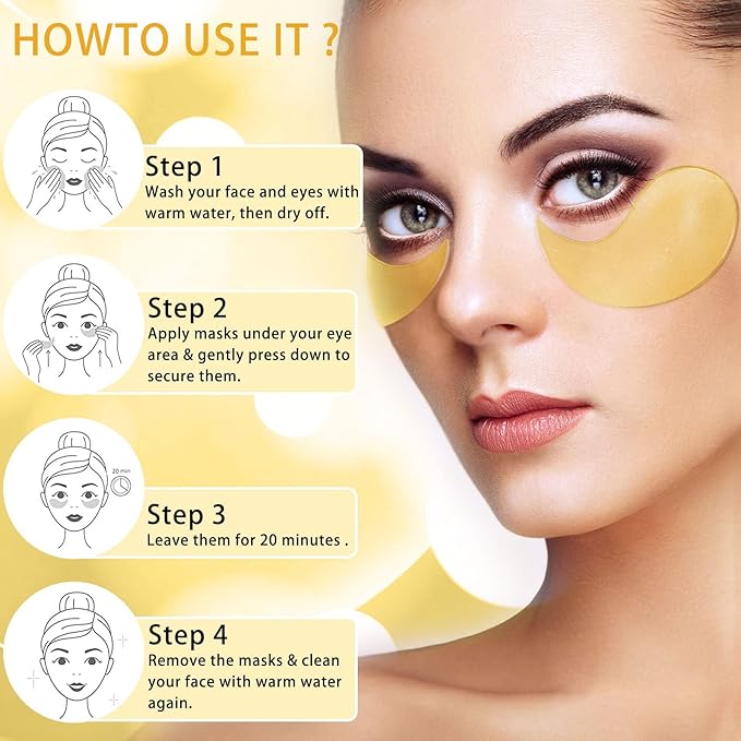 24K Gold Under Eye Patches Gel Eye Pad Hot Cold Eye Mask,Eye Masks Skincare for Removing Dark Circles and Puffiness,Reduce Wrinkles,Eye Bags and Fine Lines (68 Pcs-FemmiqueWomen