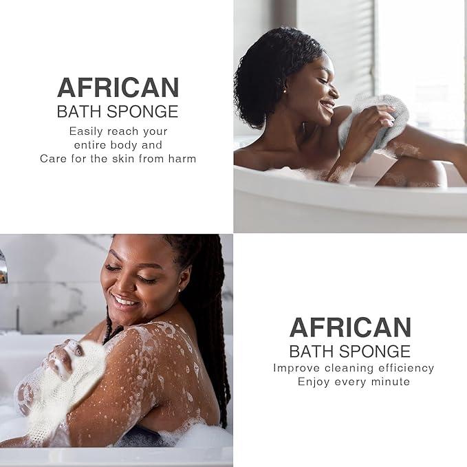 3 Pieces African Bath Sponge African Net Long Net Bath Sponge Exfoliating Shower Body Scrubber Back Scrubber Skin Smoother,Great for Daily Use (Black、Blue、Brown)-FemmiqueWomen