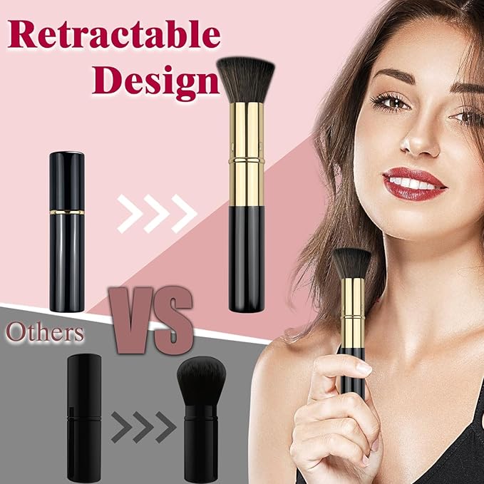 Retractable Kabuki Brush, Travel Powder Foundation Makeup Brush Face Blush Brushes for Liquid, Cream and Powder Face Makeup, Travel Size Makeup Brush-FemmiqueWomen