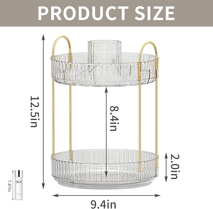 360° Rotating Makeup Organizer, Large-Capacity Skincare Make Up Storage 2 Tier Perfume Organizers Cosmetic Dresser Organizer with Makeup Brush Holder, Fits Bedroom, Bathroom, Vanity Shelf Countertop-FemmiqueWomen