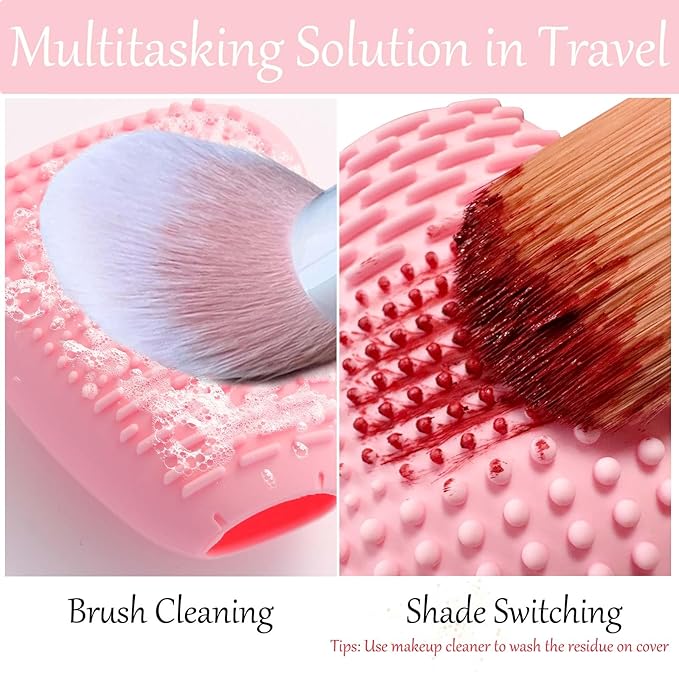 Silicone Travel Make-up Brush Holder with Cleaner Mat Pad, Organizer Case Covers for Foundation Eye Lip Brushes Storage Cleaning, Gift for Women Girl-friend Mother Wife, 5-Pcs Large + 7 Small, Blue-FemmiqueWomen