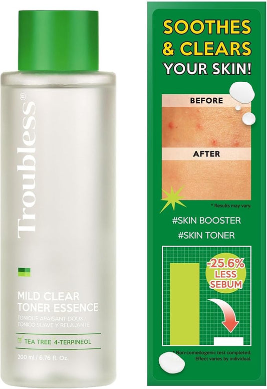 Troubless Mild Clear Toner Essence - Tea Tree Facial Toner for All Skin Types | Hydrating Skin Toner, Daily Skin Care (6.76 fl oz)-FemmiqueWomen