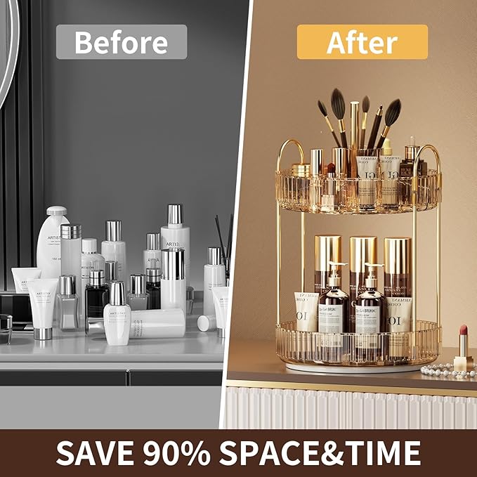 360 Rotating Makeup Organizer - Large-Capacity Skincare & Makeup Storage with 2-Tier Perfume Organizers, Cosmetic Dresser & Makeup Brush Holder - Fits Bedroom, Bathroom, Vanity Shelf & Countertop-FemmiqueWomen