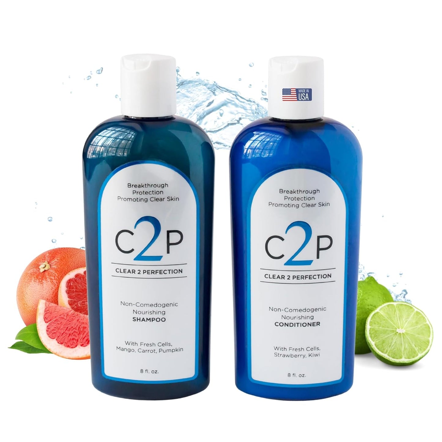 Non-Comedogenic & Sulfate-Free Shampoo & Conditioner Set by Clear 2 Perfection, Ideal for Acne-Prone Skin & Bacne, Esthetician Developed, Fights Breakouts & Promotes Healthy Hair-FemmiqueWomen