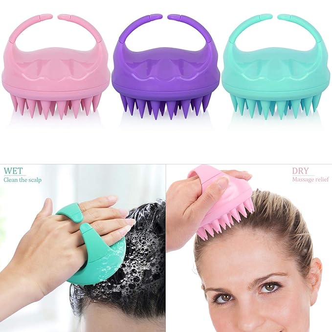 3 Pcs Silicone Scalp Massager & Shampoo Brush, Handheld Scalp Scrubber Cleansing Brush for Shower-FemmiqueWomen