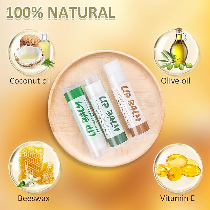 24 Pack Lip Balm Bulk, Vanilla Mint Honey, 100% Natural Lip Balm with Vitamin E and Coconut Oil, Moisturizing Lip Balm for Dry Lips-FemmiqueWomen