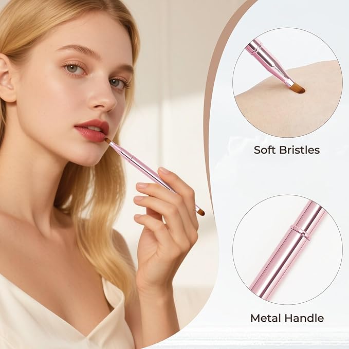 Unaone 2 Pack Lip Brush for Lipstick, Dual-Ended Lip Makeup Brush with Lid, Lipstick Brush for Lip Gloss-FemmiqueWomen