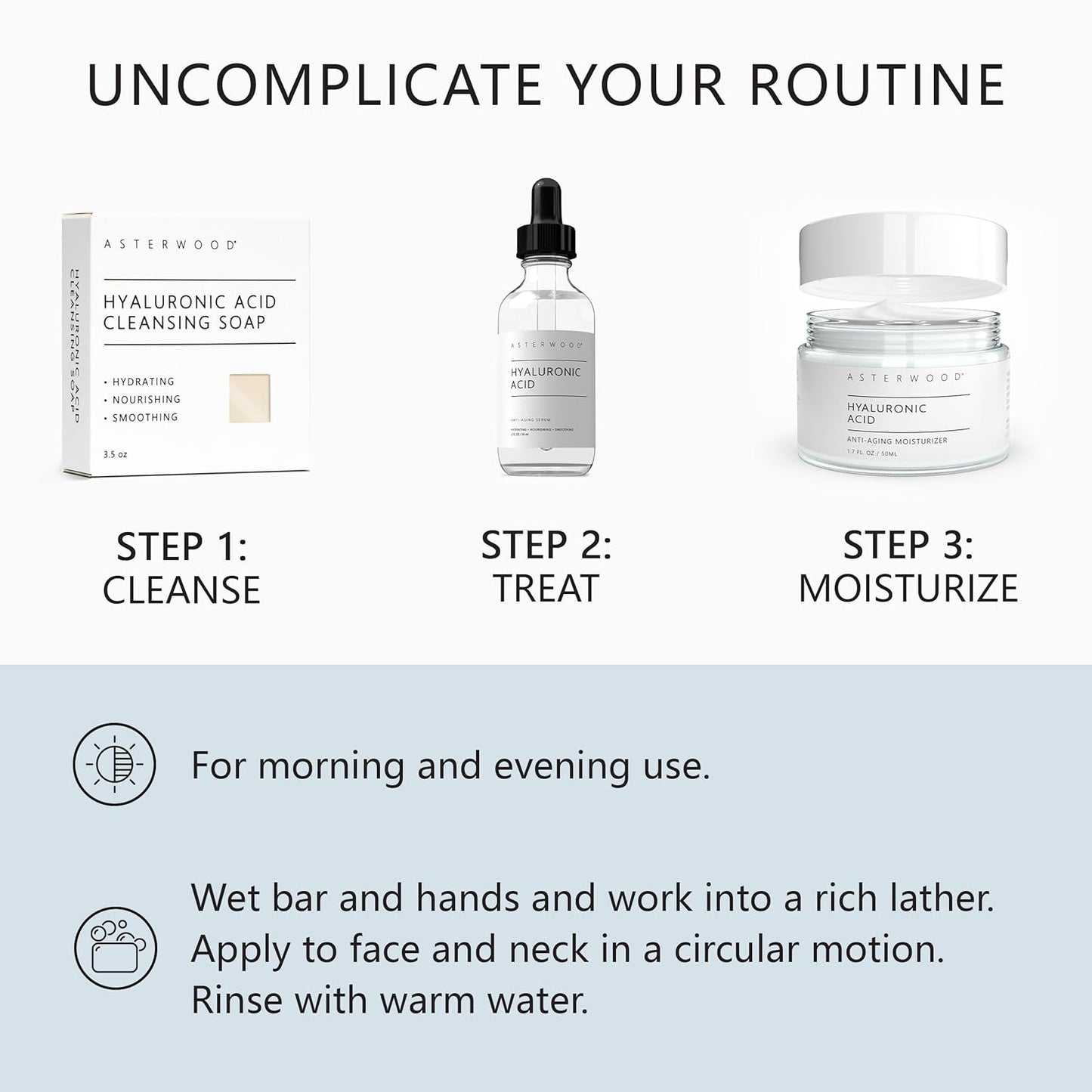 Asterwood Hyaluronic Acid Cleansing Face Soap - Collagen Boosting, Hydrating, Plumping, Soothing - Fragrance-Free - Suitable for Sensitive Skin - 3.5 Oz-FemmiqueWomen