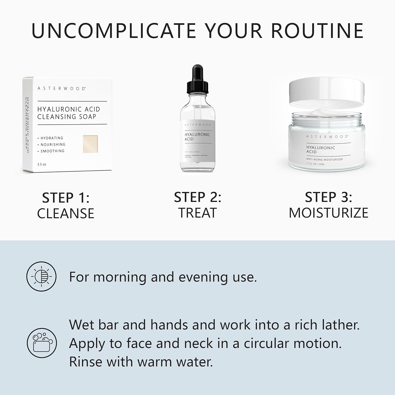 Asterwood Hyaluronic Acid Cleansing Face Soap - Collagen Boosting, Hydrating, Plumping, Soothing - Fragrance-Free - Suitable for Sensitive Skin - 3.5 Oz-FemmiqueWomen