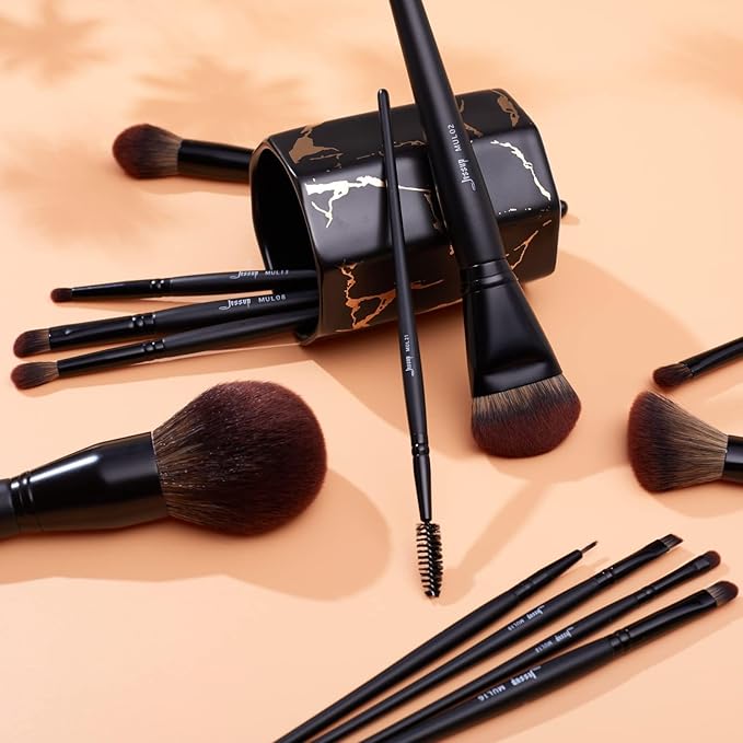 Jessup Full Makeup Brushes Set 13pcs, Professional Vegan Foundation Powder Contour Blush Highlight Eyeshadow Blending Concealer Spoolie EyeLiner Brush, Phantom Black T300-FemmiqueWomen