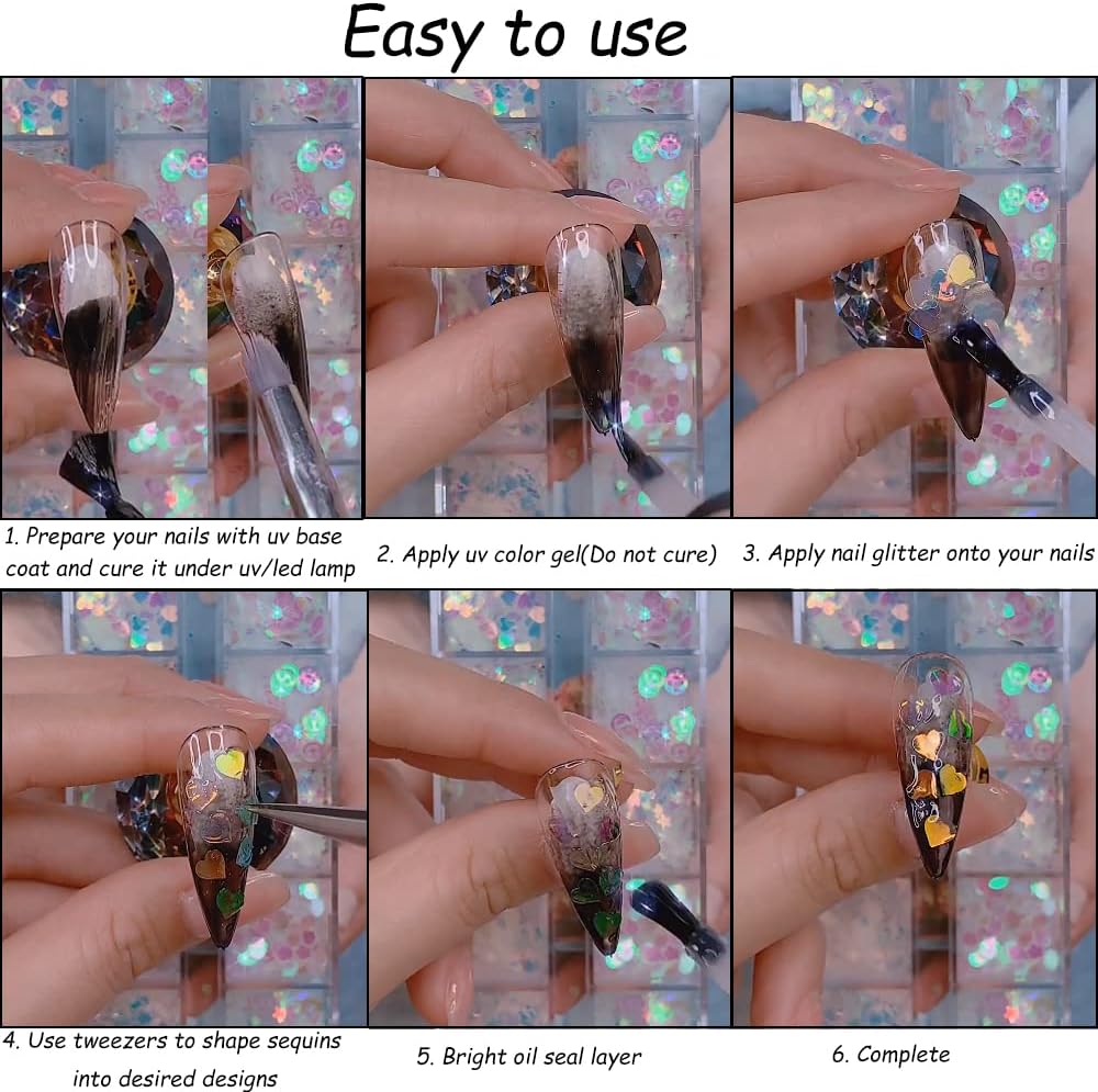 24 Grids Holographic Nail Sequins and 1 Pcs Tweezers,Iridescent Mermaid Flakes Ultra-Thin Colorful Flakes Glitter Sticker,DIY Face Body Eyes for Nail Art Decoration-FemmiqueWomen