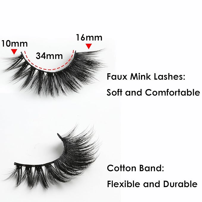SUNWELL False Eyelashes 16mm Mink Lashes 8D Fluffy Cat Eye Faux Mink Lashes Strip Lashes Soft Reusable Luxury Volume Fake Eyelashes 10 Pairs Pack-FemmiqueWomen