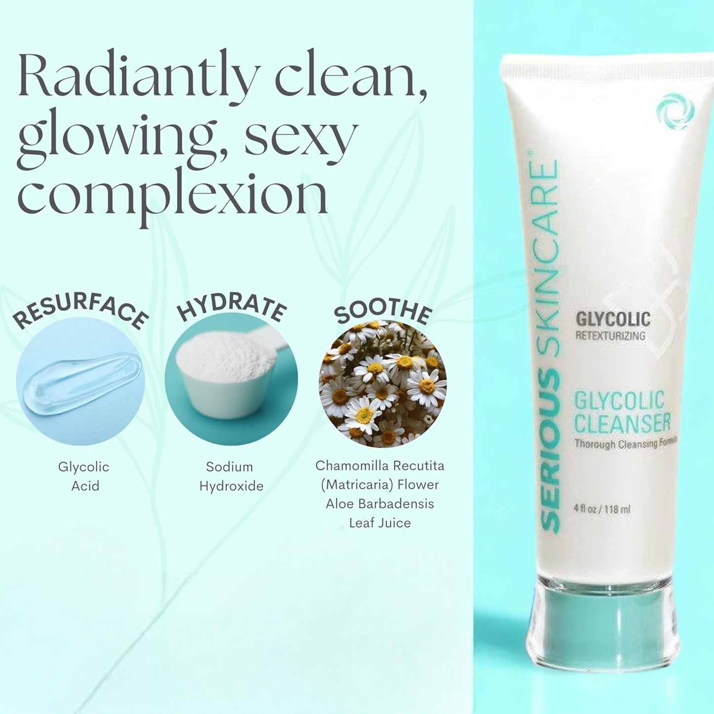 Serious Skincare Glycolic Cleanser - Glycolic Acid Skin Exfoliating Face Wash - 10% Glycolic Acid - Deep Pore Purifying - Removes Makeup, Oil, and Impurities - Shave Prep - Anti-Aging AHA 12 Oz & 4 Oz-FemmiqueWomen