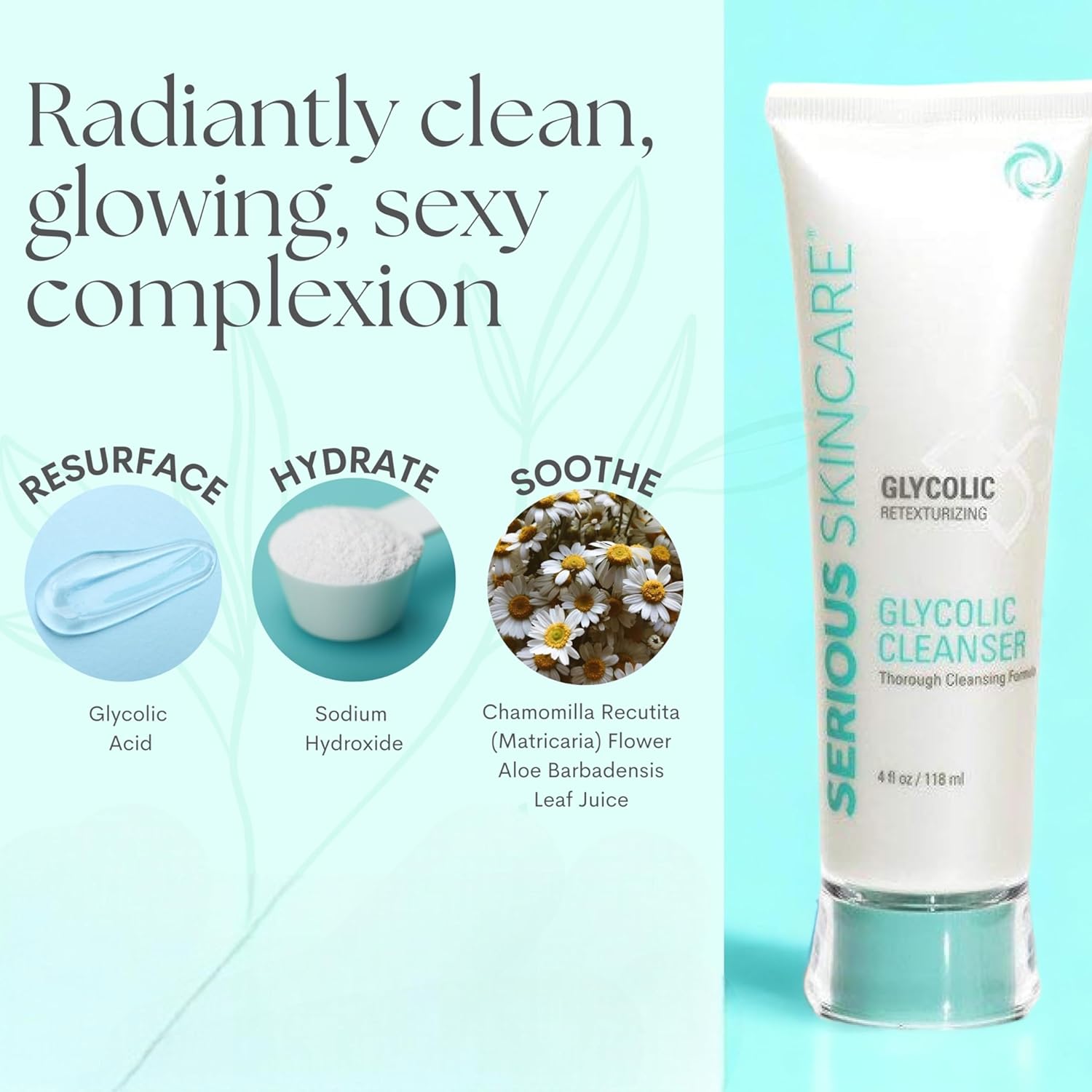 Serious Skincare Glycolic Cleanser - Glycolic Acid Skin Exfoliating Face Wash - 10% Glycolic Acid - Deep Pore Purifying - Removes Makeup, Oil, and Impurities - Shave Prep - Anti-Aging AHA 12 Oz & 4 Oz-FemmiqueWomen