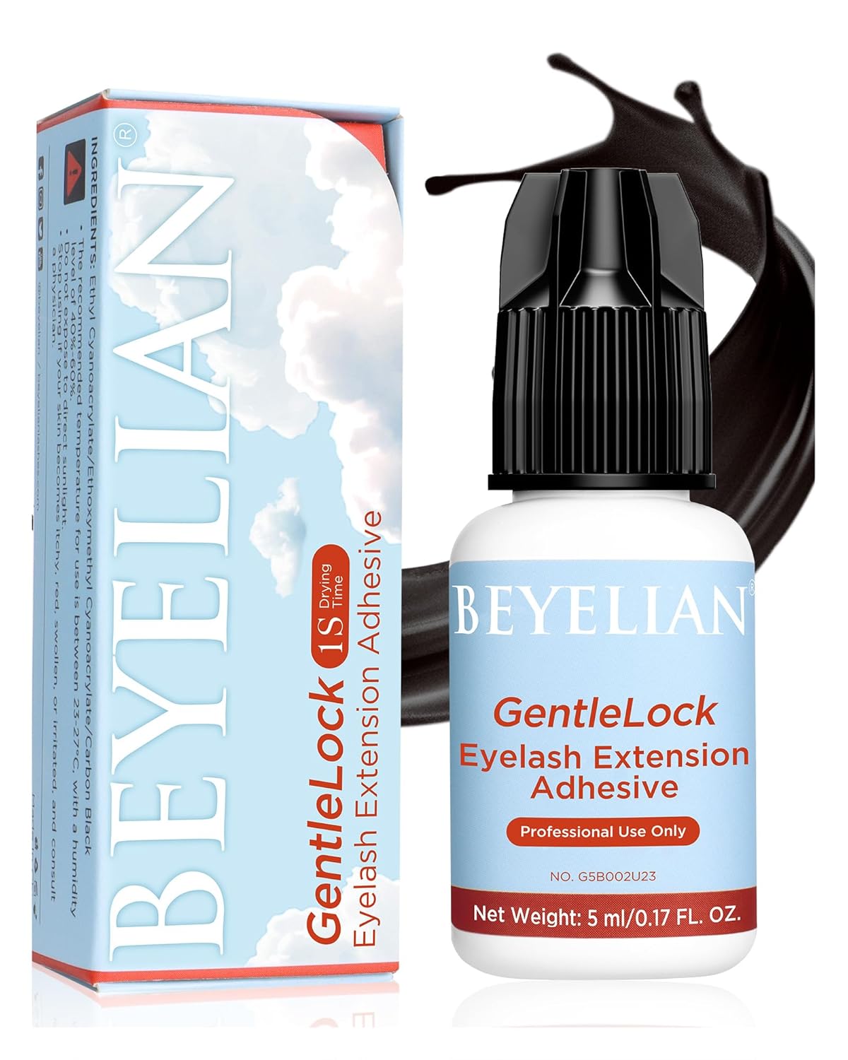 BEYELIAN Sensitive Eyelash Extension Glue, 1 Sec Dry Lash Extension Glue No Irritation Waterproof Long Lasting Strong Hold Adhesive Professional Use Only 0.17fl.oz/5ml (B02)-FemmiqueWomen