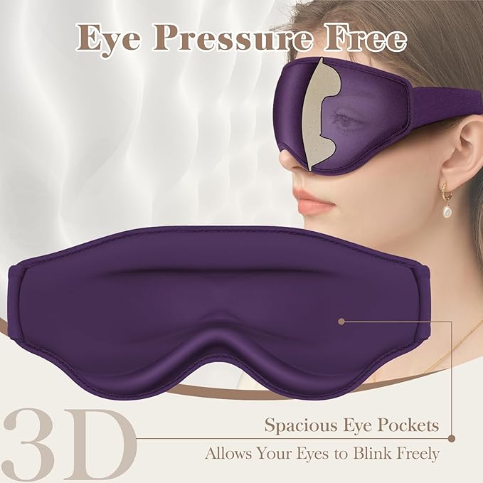 3D Cooling Eye Mask Sleep Mask for Men & Women, 100% Pressure-Free & Light Block-Out Eye Mask for Sleep with Easy Adjustable Strap, Night Eye Cover for Travel, Purple-FemmiqueWomen