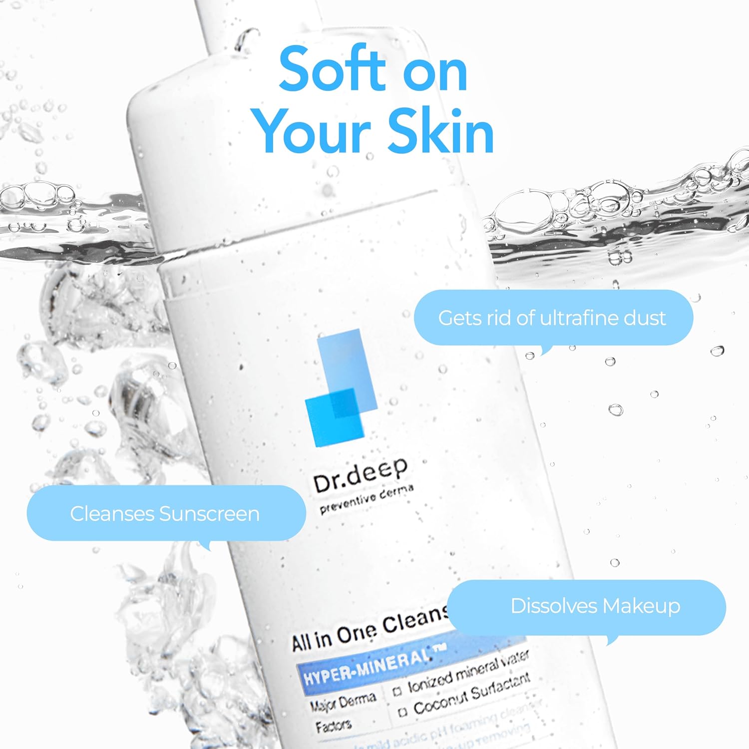 Dr.Deep All in One Cleansing - Korean Foaming Facial Cleanser for Bumpy Skin & Blackheads, Makeup Removing Cleanser & Gentle Face Wash for All Skin Types - 5.07 fl. oz-FemmiqueWomen