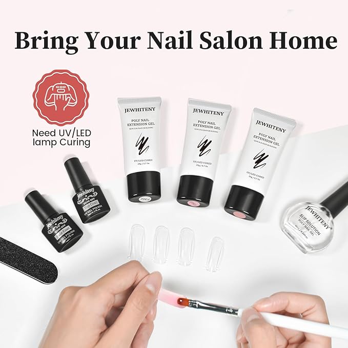JEWHITENY Poly Nail Gel Set Clear Pink White Neutral Classic Color Poly Extension Gel With Base and Top Coat Slip Solution French Manicure for Home DIY Need U V Lamp Curing-FemmiqueWomen