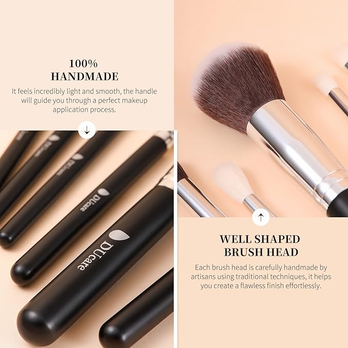 DUcare 15pcs Classic Black Makeup Brush Set with Bag Professional Soft Synthetic Foundation, Blending, Eyeshadow, Powder, Concealer Brushes for Flawless Makeup Application-FemmiqueWomen