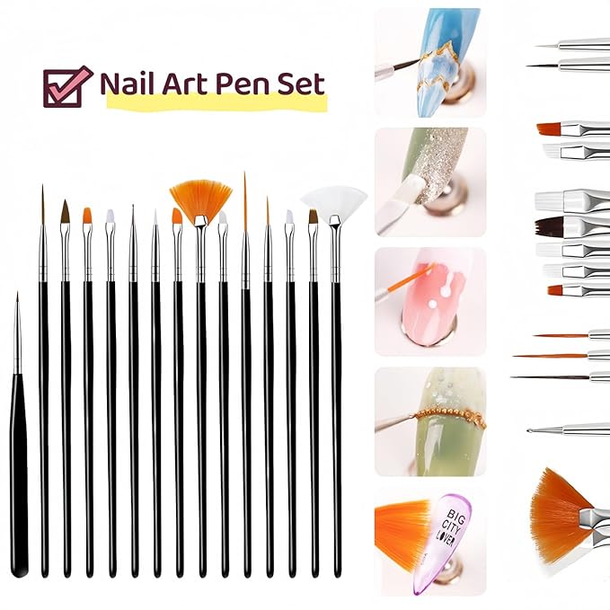36Pcs Nail Art Brush Set, Acrylic Nail Brushes, Dotting Tools, Liner & Dust Brush, Drawing Pens For Gel Polish, sponge Polishing Rubs, Professional Nail Art Tools For Beginners & Salon Home Use-FemmiqueWomen