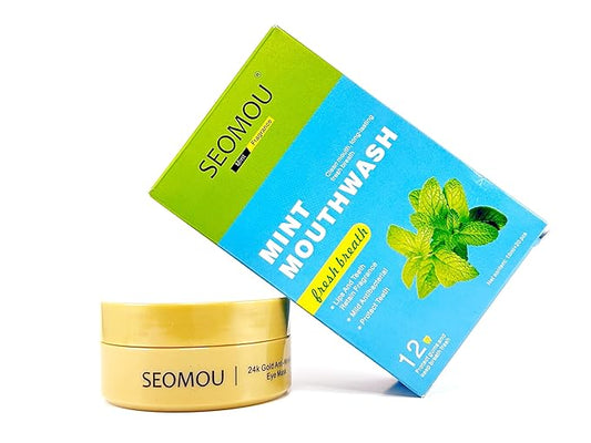 24K Gold Eye Mask Anti-Wrinkle 60 pieces + Portable Mint MouthWash Included Antibacterical Long Lasting Plant Extract 20 pieces-FemmiqueWomen