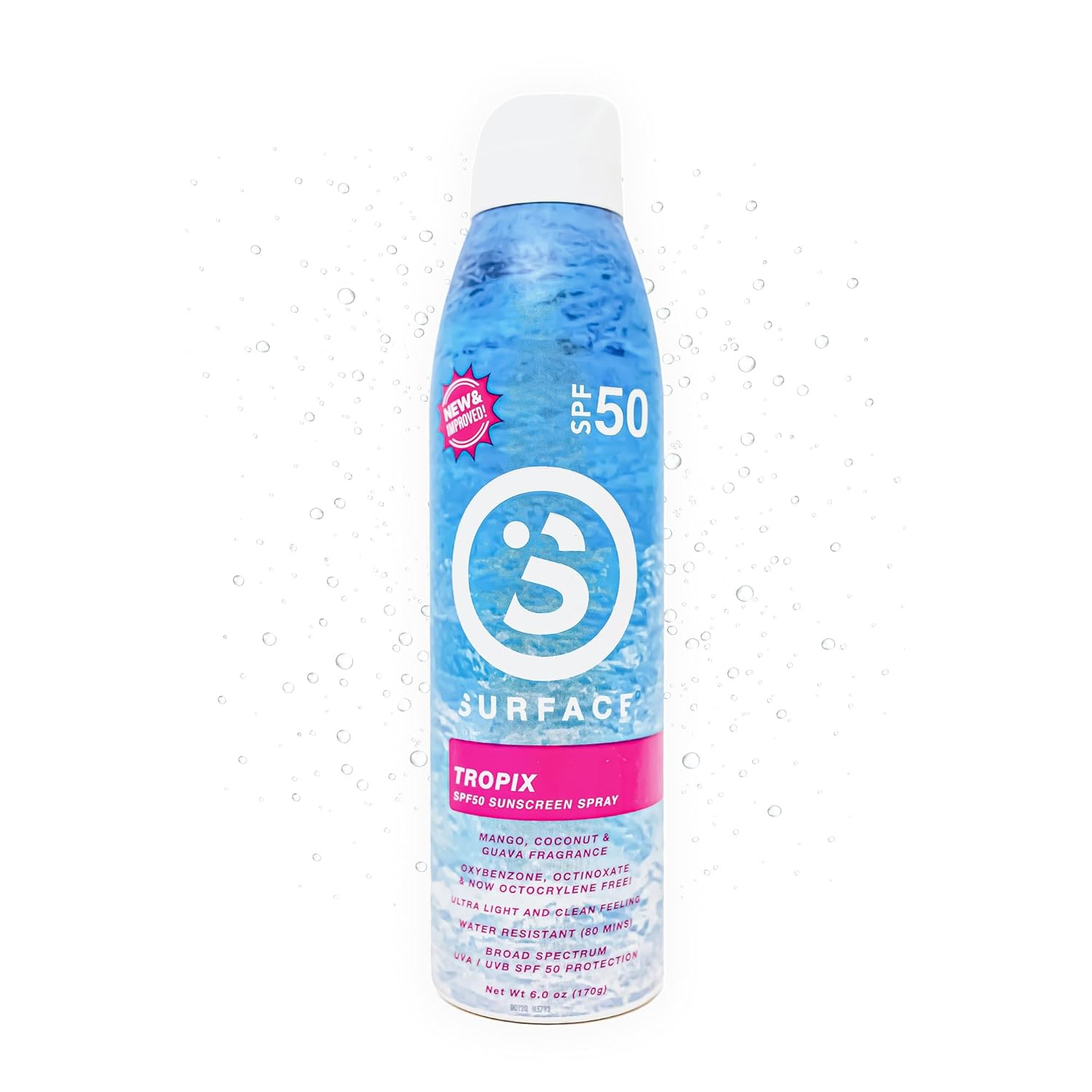 Surface Sunscreen Spray SPF 50 for Body, Lightweight Natural Formula, Reef Friendly, Broad Spectrum UVA UVB Protection, Water Resistant Sun Care for 80 Minutes Outdoor Use, Tropical Scent, 6oz-FemmiqueWomen