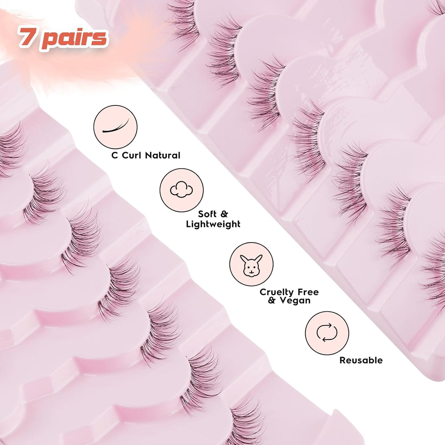 Natural Half Lashes Cat Eye Eyelashes 13MM False Eyelashes Natural Corner Lashes Wispy 3D Volume Half Eyelashes Pack with Thin Cotton Band 3/4 Lashes Extension 7 Pair Siligli-FemmiqueWomen