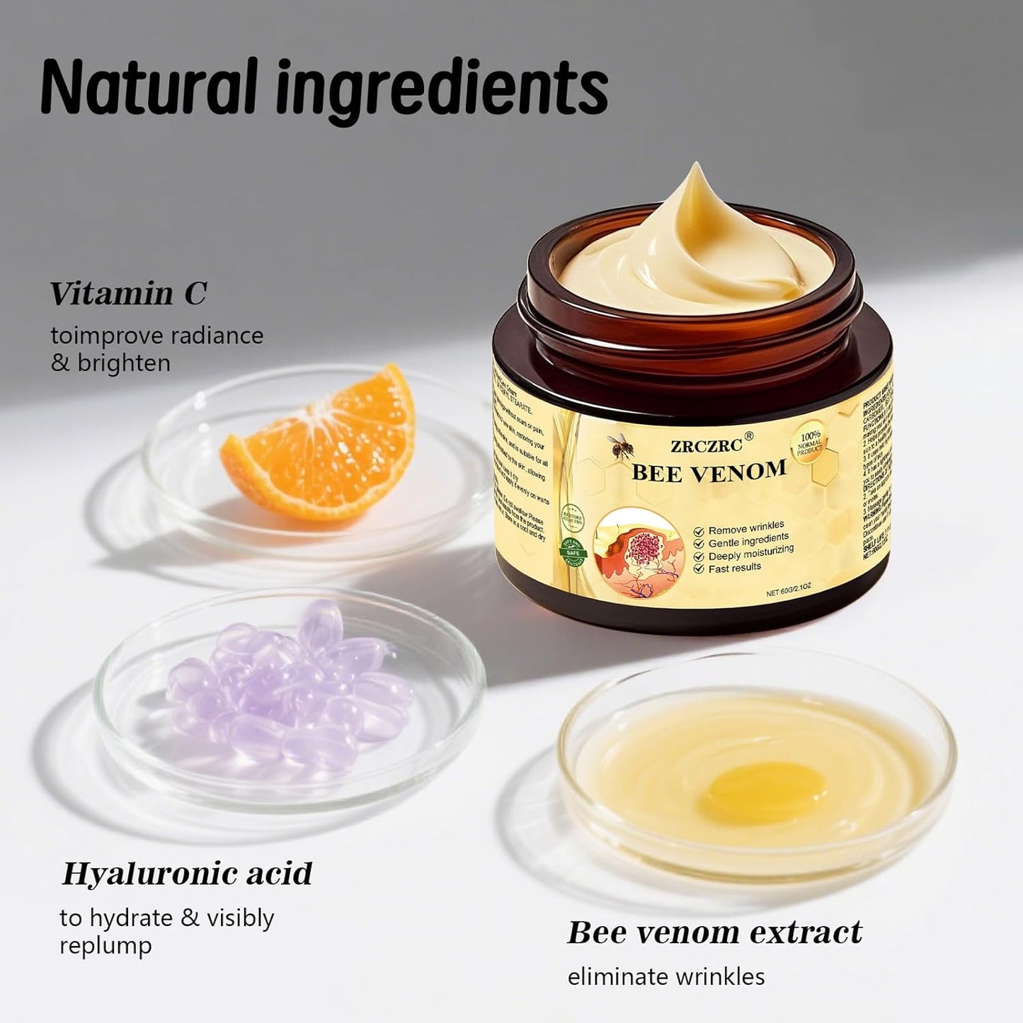 Bee Venom Skin Treatment Cream, Bee Venom Comprehensive Cream, Face lifting and firming, Effective In Reducing Skin Blemishes, Gentle and Non-irritating, Suitable For All Parts 2.1 Ounce (Pack of 1)-FemmiqueWomen