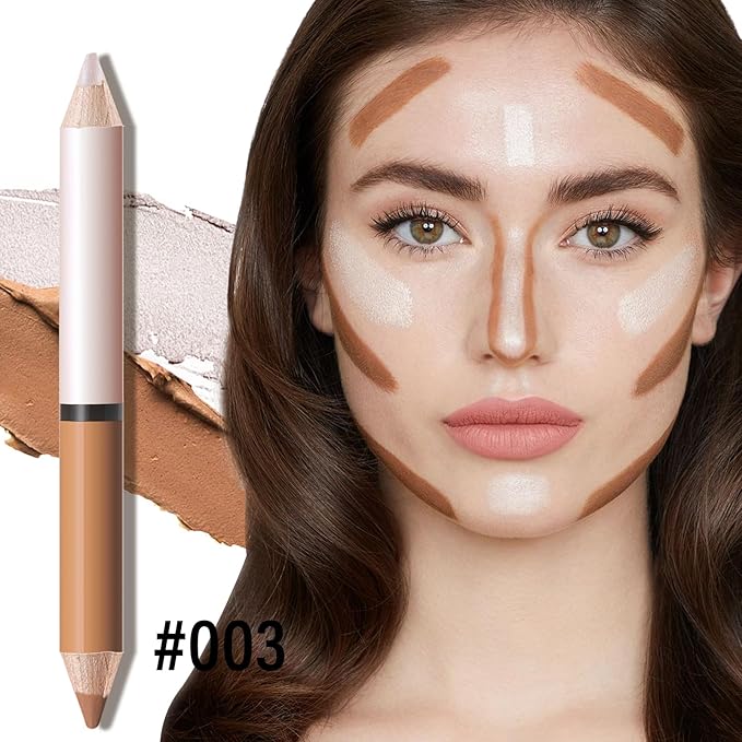 2 in 1 Cream Bronzer and Highlighter Stick,Cream Dual-Ended Highlight Contour Stick,Long Lasting & Waterproof Face Brighten Make up Pen-FemmiqueWomen