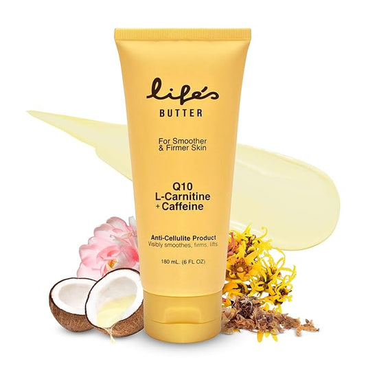 LIFE'S BUTTER Anti-Cellulite Cream - 100% Natural - Made in USA - Cruelty-Free - Hypoallergenic - Best Cellulite Reduction - Skin Firming + Tightening for Women L-Carnitine + CoQ10 + Caffeine – 6oz-FemmiqueWomen
