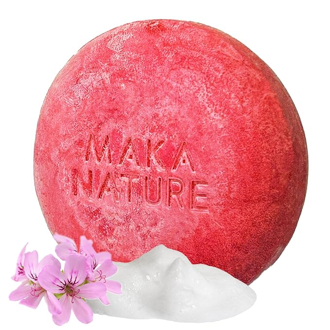 Maka Nature Low-Carbon Shampoo Bar | Korean K-Beauty Haircare with Natural Ingredients for Scalp & Hair Types | Vegan, Eco-Friendly, pH balanced, 3.35oz (Geranium)-FemmiqueWomen