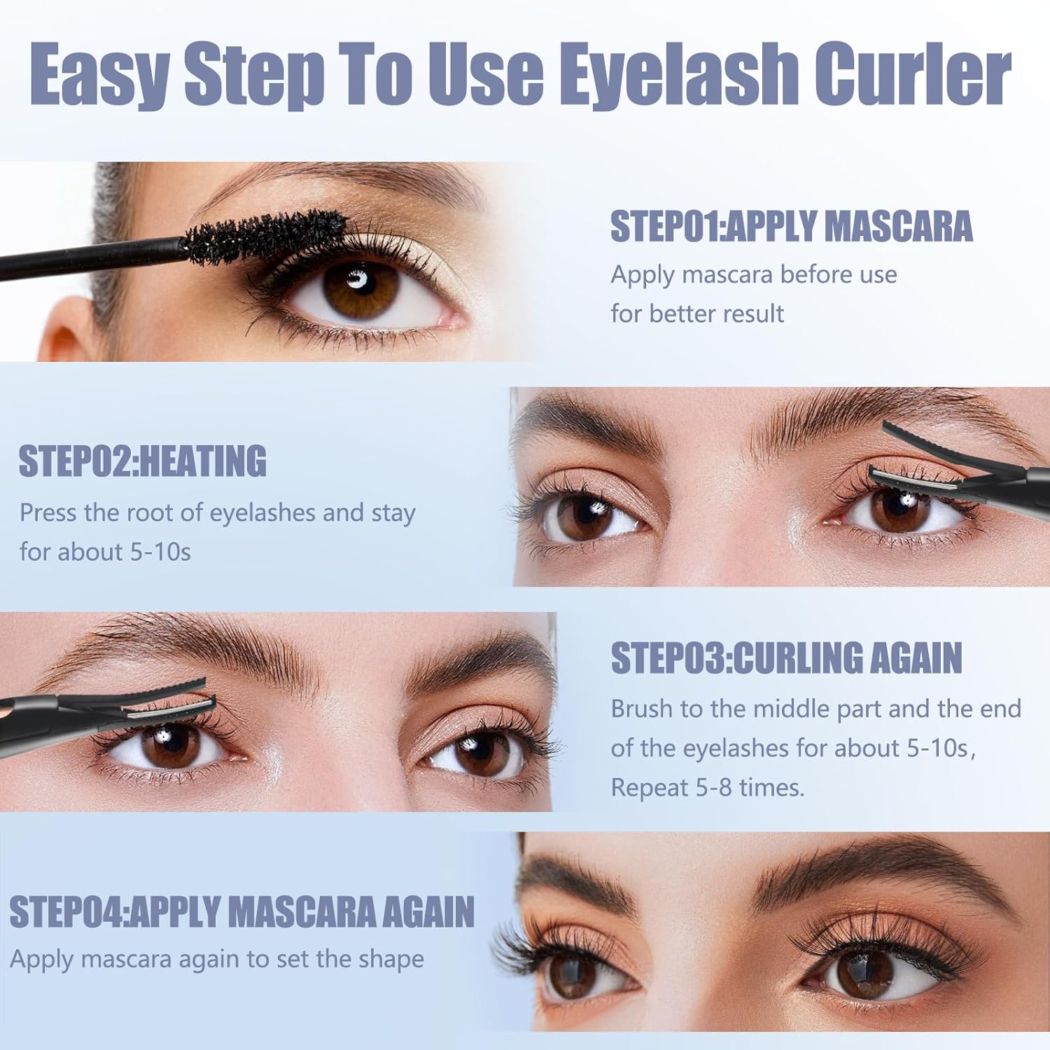 Heated Eyelash Curlers - 2 in 1 Clip- Type Heated lash Curler Best Seller Electric Eyelash Curler LED Display 3 Temp Settings for Makeup Tools USB Rechargeable Natural Curling 24H Long Lasting-FemmiqueWomen