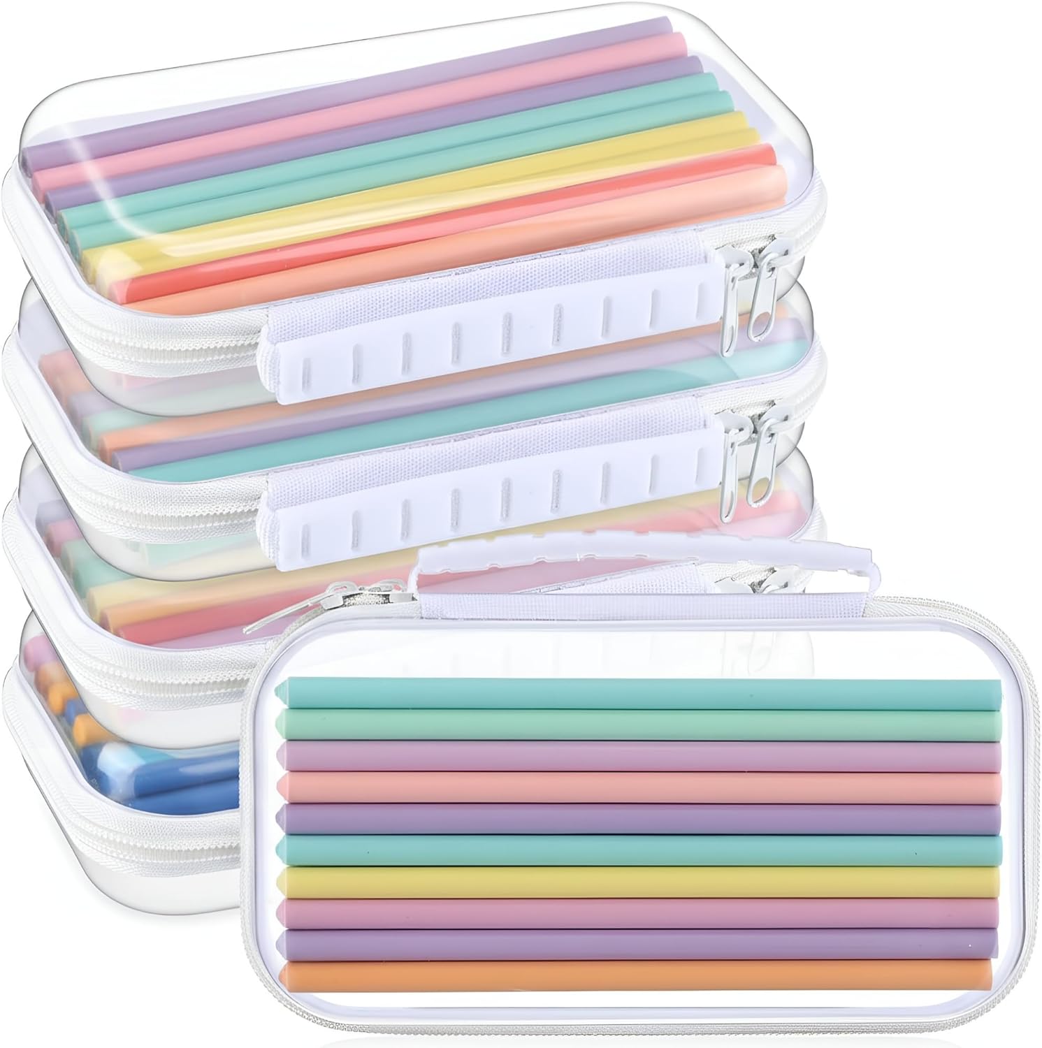Sanwuta 4 Pcs Clear Hard Zipper Case with Handle Office Storage Cases Hard Plastic Pouches Transparent Bins for Crafts, Pencils, Snacks, Cosmetics, Puzzles(7.5 x 4 x 2 Inches,White)-FemmiqueWomen