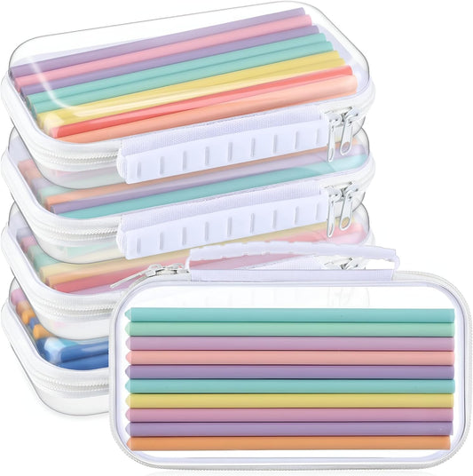 Sanwuta 4 Pcs Clear Hard Zipper Case with Handle Office Storage Cases Hard Plastic Pouches Transparent Bins for Crafts, Pencils, Snacks, Cosmetics, Puzzles(7.5 x 4 x 2 Inches,White)-FemmiqueWomen