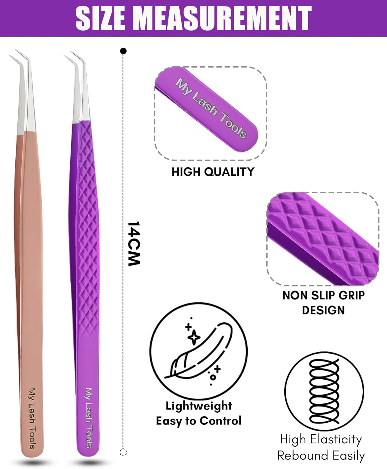 2pcs Curved Isolation Tweezers for Eyelash Extensions – 14cm Stainless Steel, Best for Individual Isolation & Classic Lashes-FemmiqueWomen