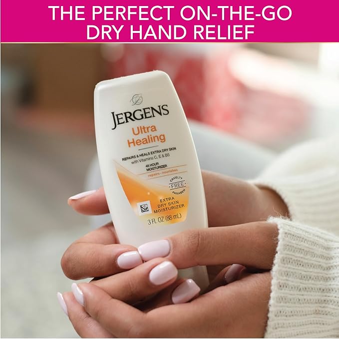 Jergens Ultra Healing Moisturizer for Dry Skin, Hand and Body Lotion, with Hydralucence Blend, Vitamins C, E and B5, 3 Oz, Pack of 8-FemmiqueWomen